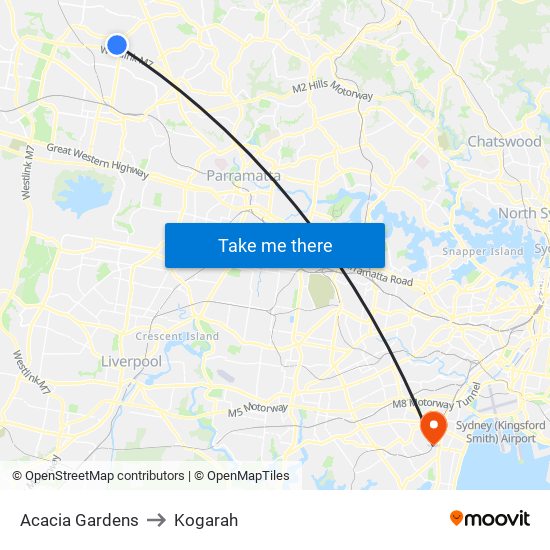 Acacia Gardens to Kogarah map