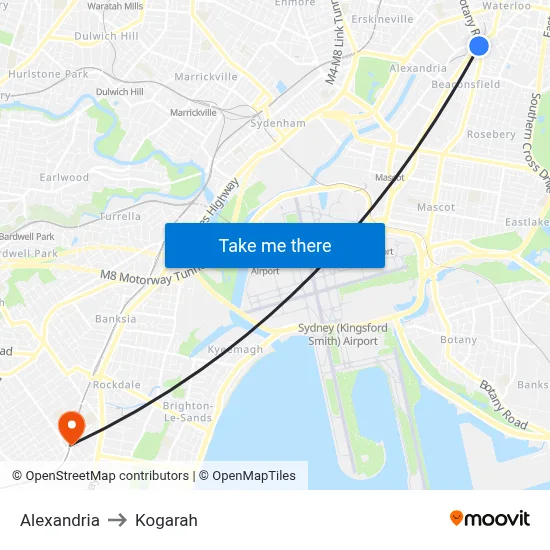 Alexandria to Kogarah map
