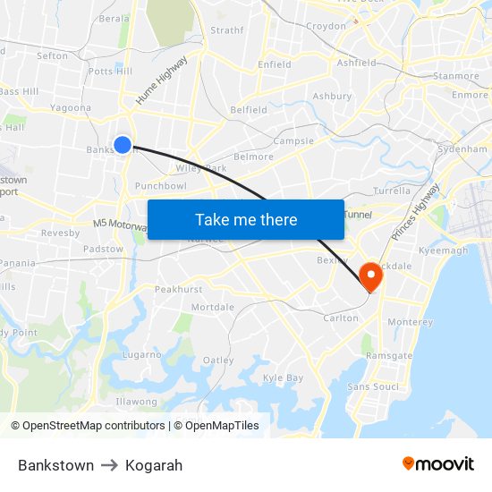 Bankstown to Kogarah map