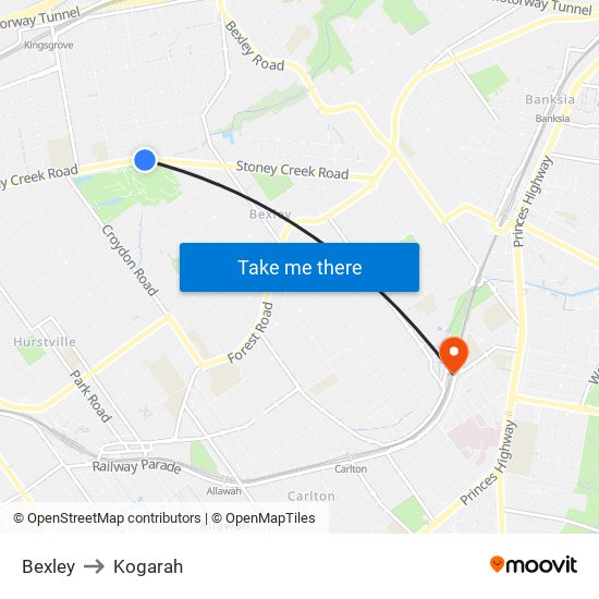 Bexley to Kogarah map