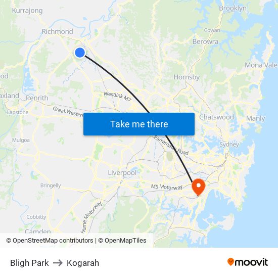 Bligh Park to Kogarah map