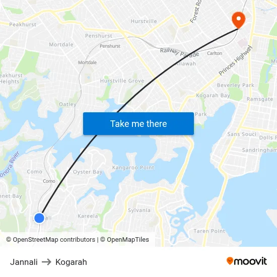 Jannali to Kogarah map