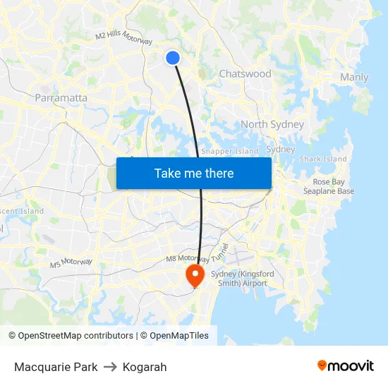 Macquarie Park to Kogarah map