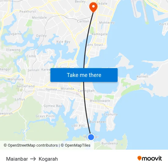 Maianbar to Kogarah map