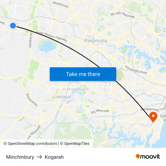 Minchinbury to Kogarah map