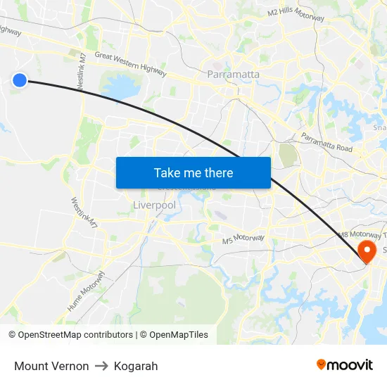 Mount Vernon to Kogarah map