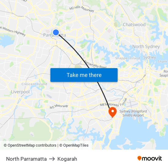 North Parramatta to Kogarah map