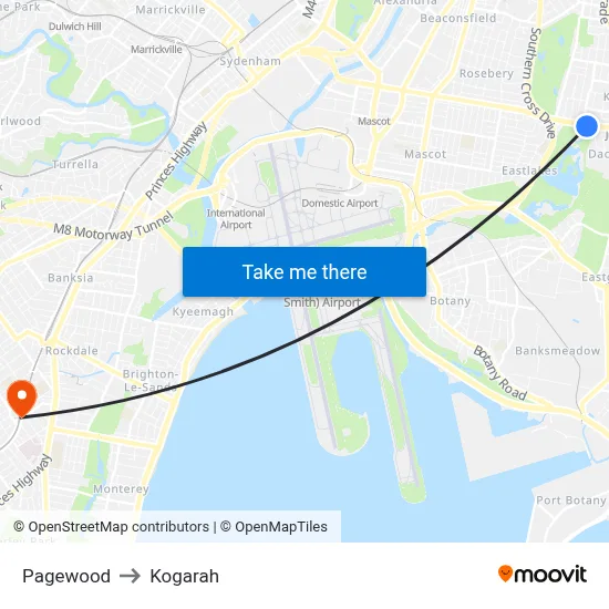 Pagewood to Kogarah map
