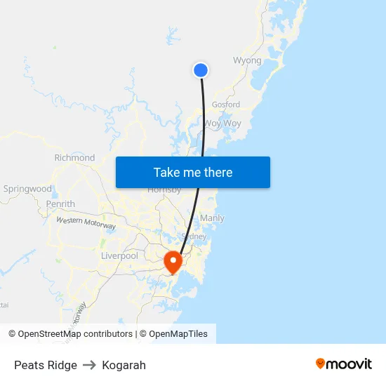Peats Ridge to Kogarah map