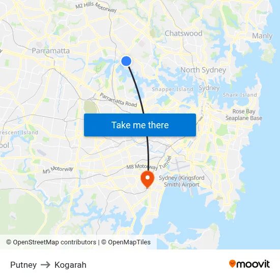Putney to Kogarah map