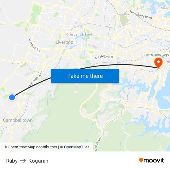 Raby to Kogarah map