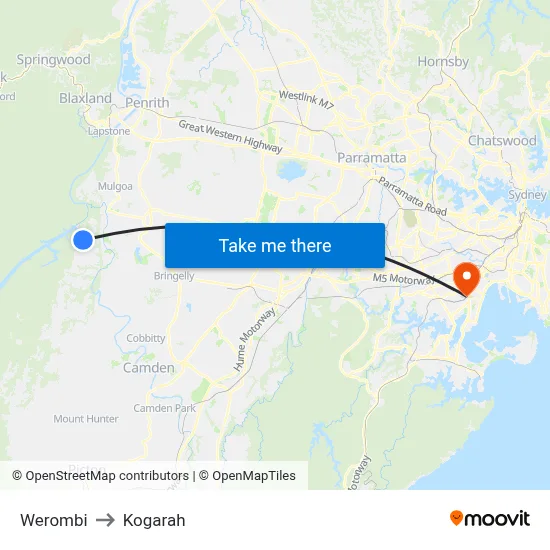 Werombi to Kogarah map