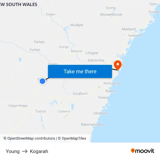 Young to Kogarah map