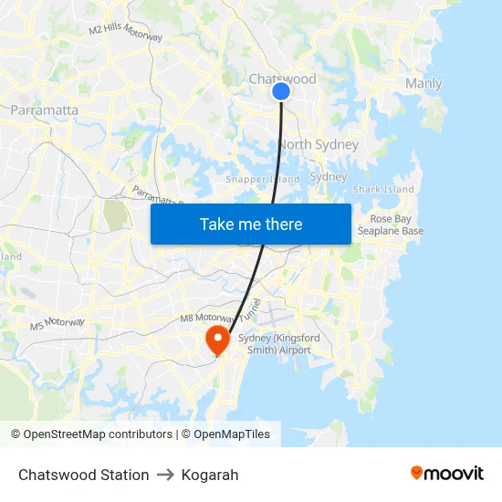 Chatswood Station to Kogarah map