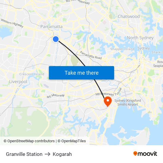 Granville Station to Kogarah map