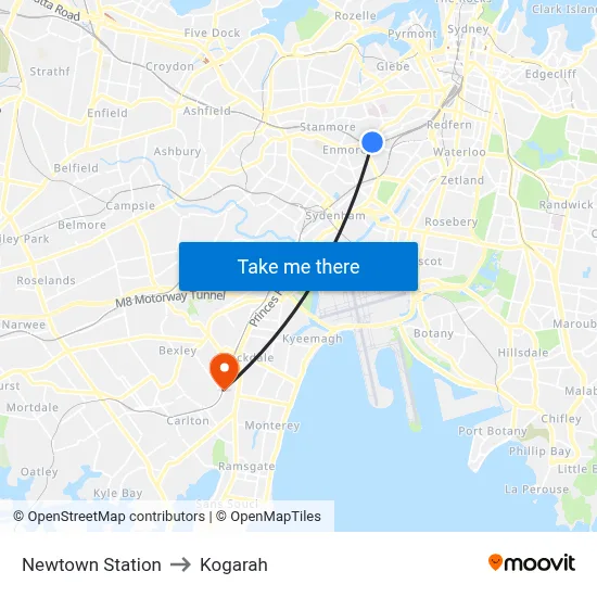 Newtown Station to Kogarah map
