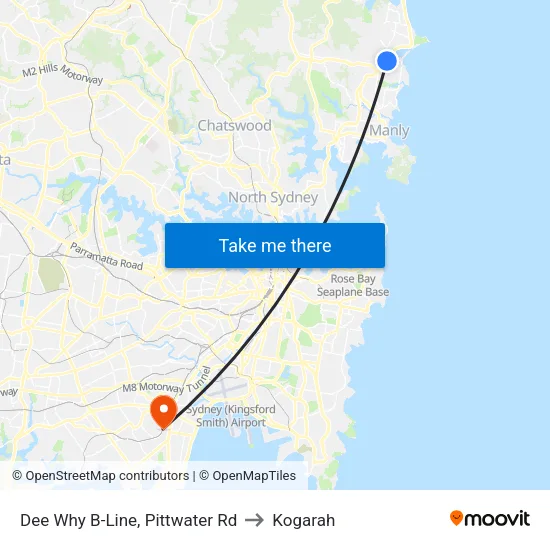 Dee Why B-Line, Pittwater Rd to Kogarah map