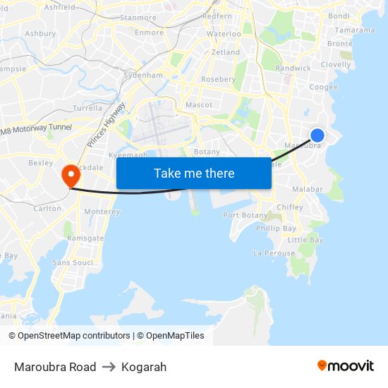 Maroubra Road to Kogarah map