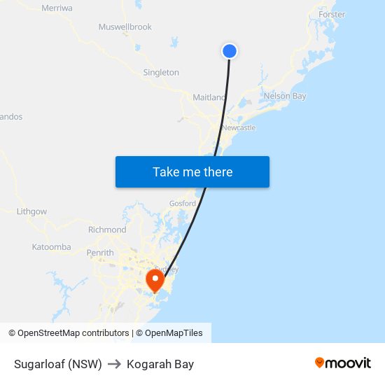 Sugarloaf (NSW) to Kogarah Bay map