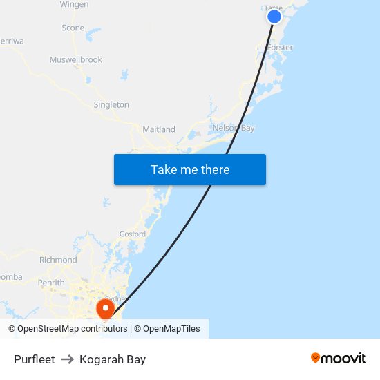 Purfleet to Kogarah Bay map