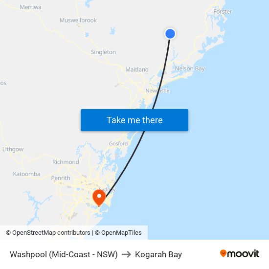 Washpool (Mid-Coast - NSW) to Kogarah Bay map
