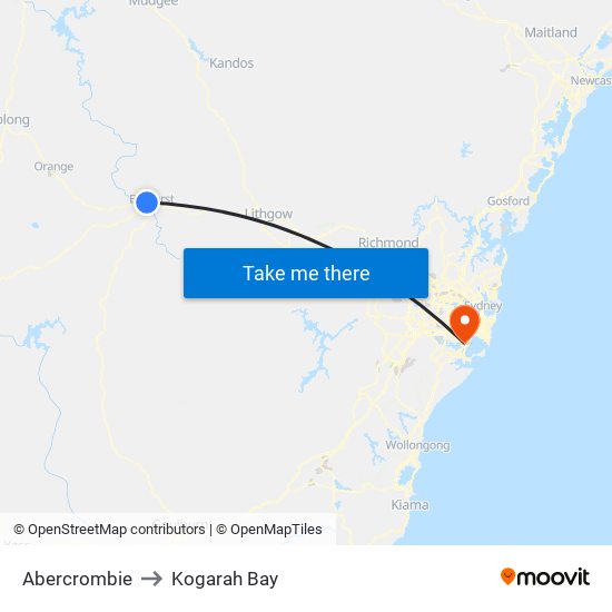 Abercrombie to Kogarah Bay map