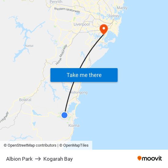 Albion Park to Kogarah Bay map