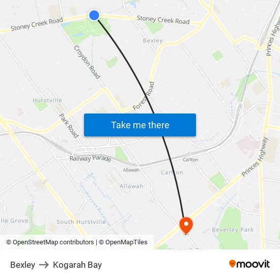 Bexley to Kogarah Bay map