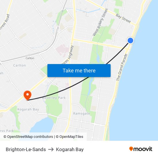 Brighton-Le-Sands to Kogarah Bay map