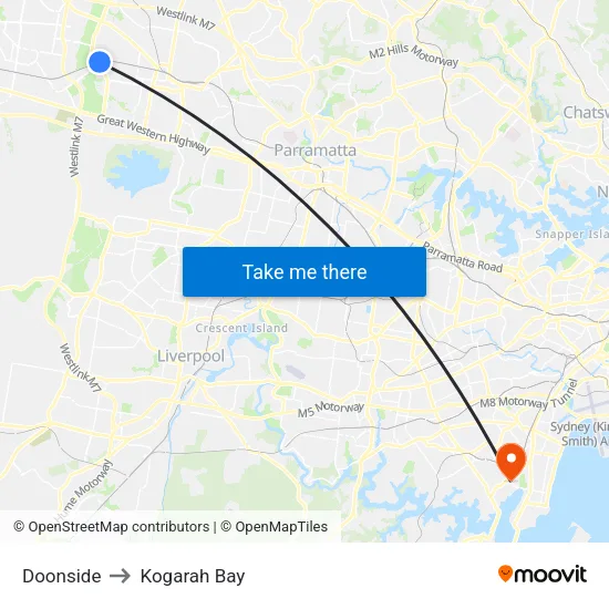 Doonside to Kogarah Bay map