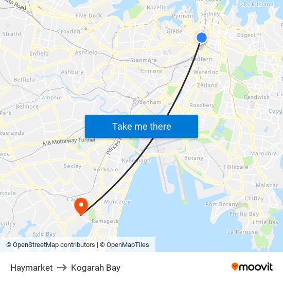 Haymarket to Kogarah Bay map