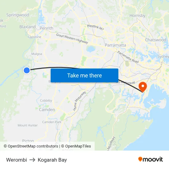 Werombi to Kogarah Bay map