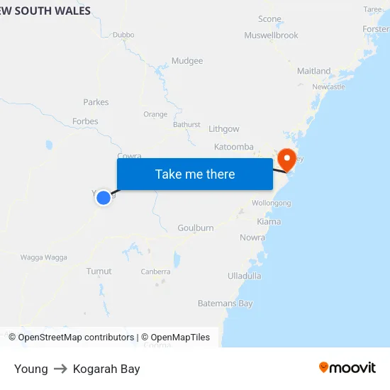 Young to Kogarah Bay map