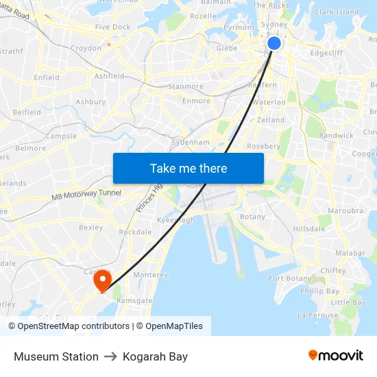 Museum Station to Kogarah Bay map