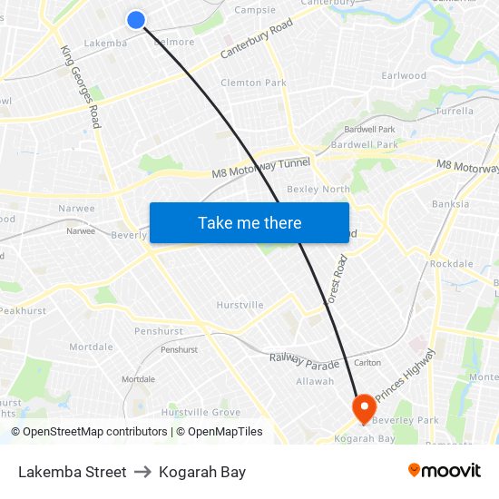 Lakemba Street to Kogarah Bay map