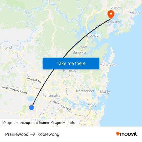 Prairiewood to Koolewong map