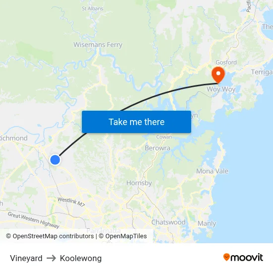 Vineyard to Koolewong map