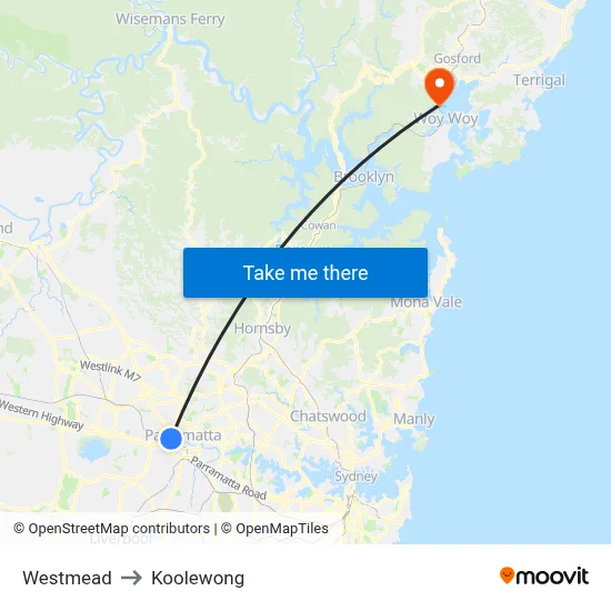 Westmead to Koolewong map