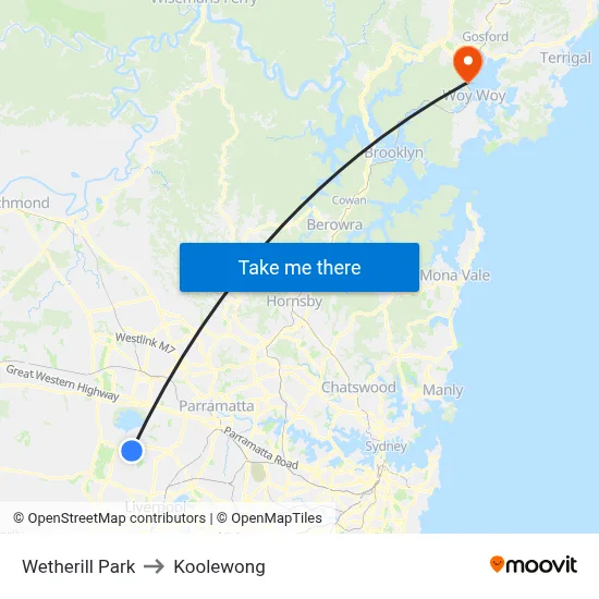 Wetherill Park to Koolewong map