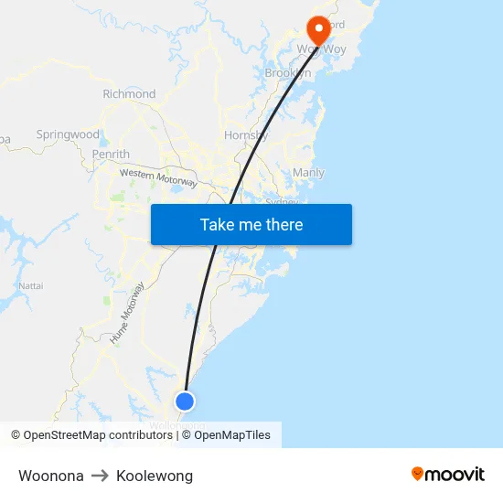 Woonona to Koolewong map