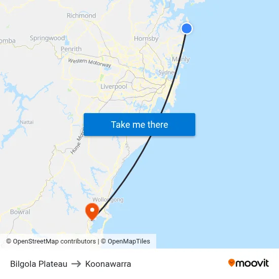 Bilgola Plateau to Koonawarra map