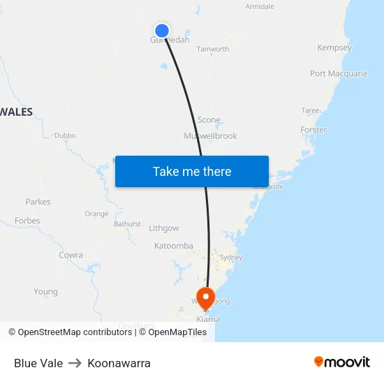 Blue Vale to Koonawarra map