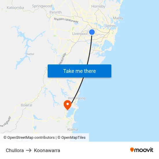 Chullora to Koonawarra map