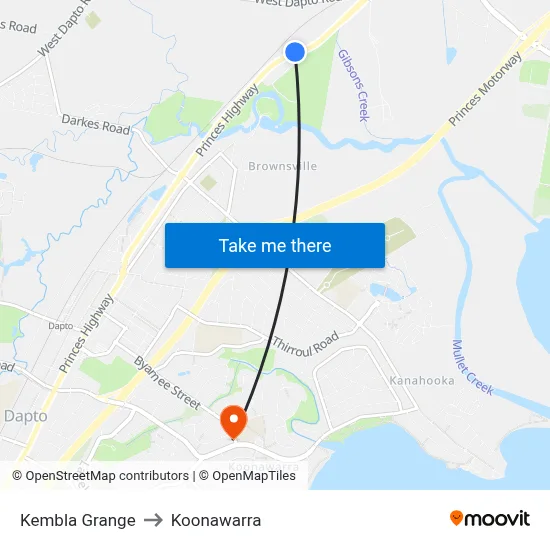 Kembla Grange to Koonawarra map