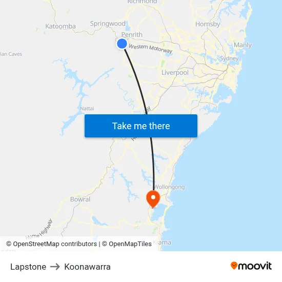 Lapstone to Koonawarra map