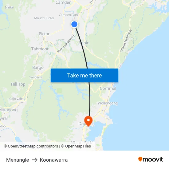 Menangle to Koonawarra map