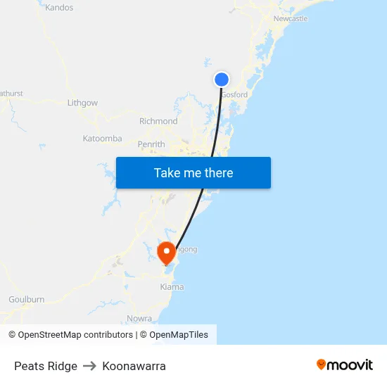 Peats Ridge to Koonawarra map
