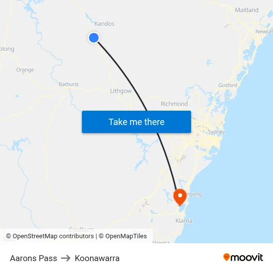Aarons Pass to Koonawarra map