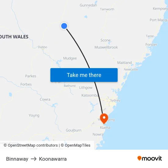Binnaway to Koonawarra map