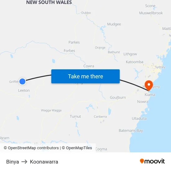 Binya to Koonawarra map